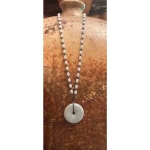 Amazonite Bead Necklace with Circle Donut Pendant
